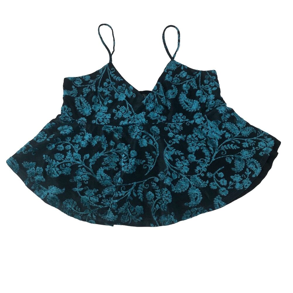 Wild Fable Burnout Velvet Peplum Camisole Tank Teal Black Floral V-Neck Large